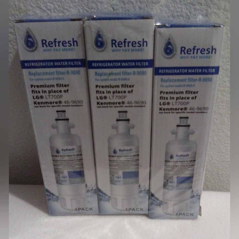  3-Pack Refresh R-9690 Refrigerator Water Filters - New Sealed”